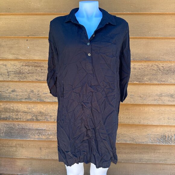 Faded Glory Dresses & Skirts - Faded Glory Long Black Sleeve Button Up Knee Length T-Shirt Dress SIze M